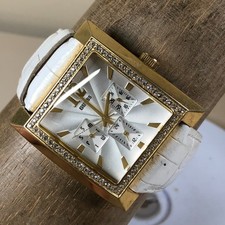 Guess Elle Women G11016L Dress Day Date Pave Leather Quartz 39mm Watch 7 1/2"