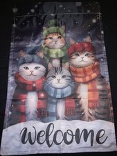 Winter Cats Welcome Garden Flag 12x18 Outdoor Polyester New Double Sided