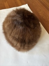 Mink Pillbox Hat Vintage 1950 s Medium Brown Unlabeled 9 X 7 X 5 in Clean Nice