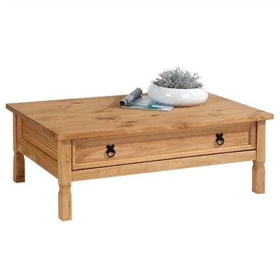 IDIMEX Table basse de salon rectangulaire style mexicain avec 1 grand tiroir pin massif