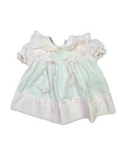 Vintage Bryan Baby Girl's 6M Dress Short Sleeve Pink White Ribbon Lace Flaws