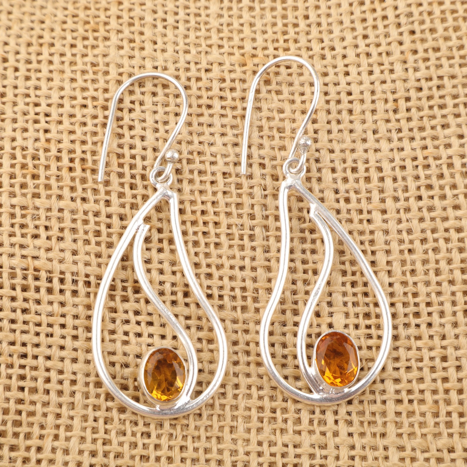 925 Sterling Silver Citrine Gemstone November Bezel Wife Drop Earrings Jewelry