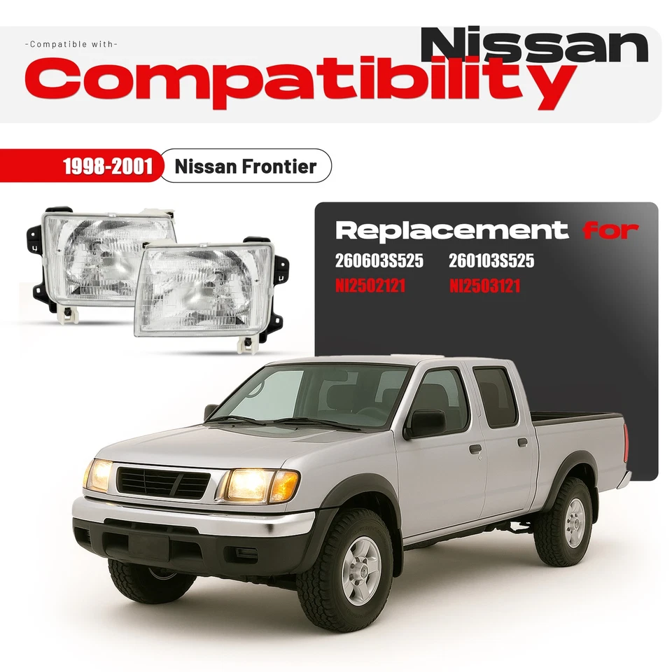 Пара фар в сборе для Nissan Frontier 1998-2001 левая и правая сторона - Изображение 3 из 4