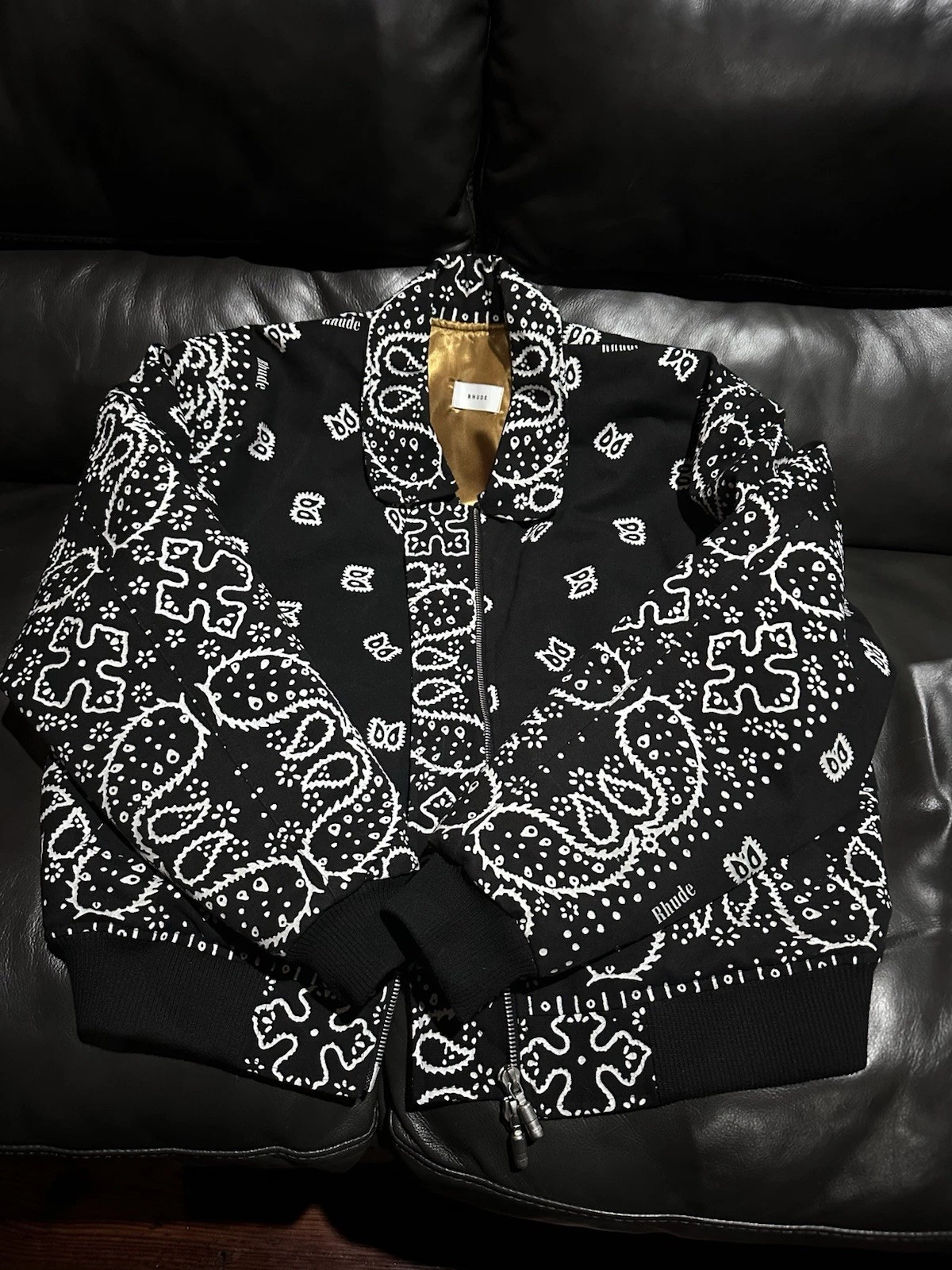 RHUDE Paisley Black Bomber Jacket - product detail image 1