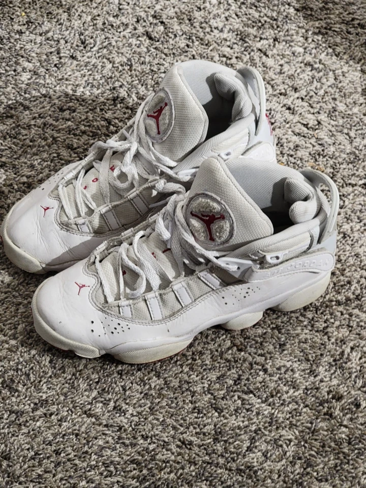 Air Jordan 6 кольца Athletic туфли молодежный размер 4,5Y шнурует вверх все белый/красный (2021) - Изображение 2 из 4