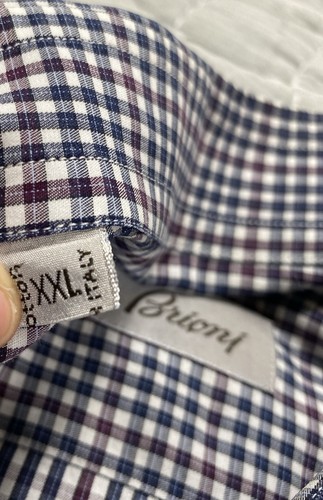 Brioni Shirt Mens 2XL Blue Burgundy Check Dress Button Up Italy Cotton Luxury - Picture 3 of 10