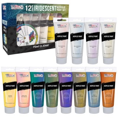 Professional 12 Color Set of Iridescent Special Effect Acrylic Paint, 75ml Tubes