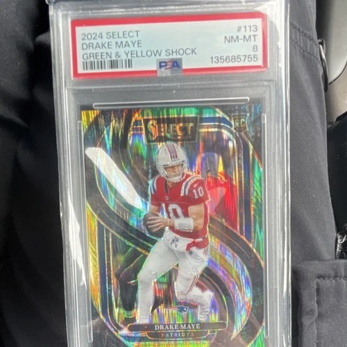 Panini 2024 Select Drake Maye Green & Yellow Shock Rookie #113 PSA 8
