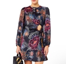 Farm Rio Mine Floral Print Keyhole Mini Dress