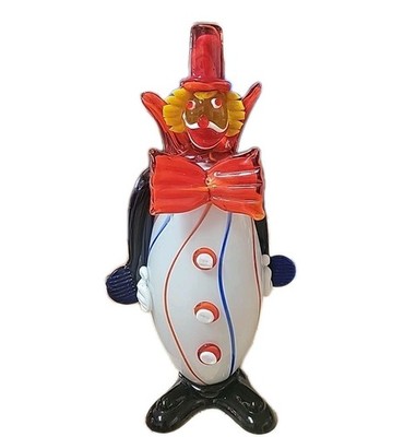 Vtg Murano Art Glass - Clown With Red, White & Blue Stripped Body - 10.5'' Tall
