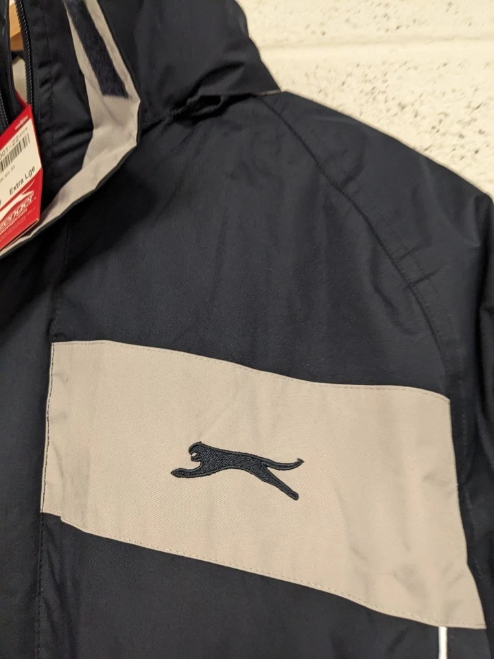 Slazenger Panel Jacket Fleece Lined Stowaway Hood Navy Blue Size  XL - New - Image 3 of 4