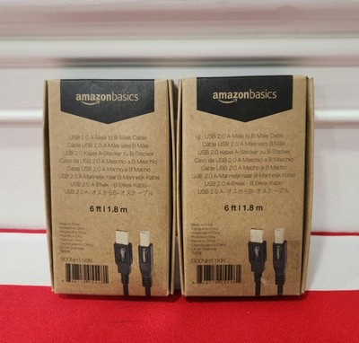 (2-PK) AmazonBasics USB 2.0 Printer Type Cable - A-Male to B-Male - 6 Feet - NEW