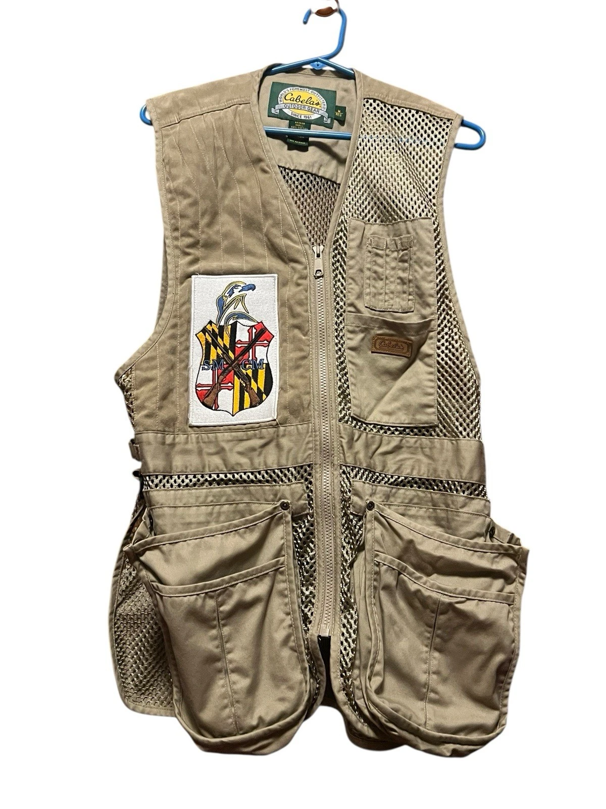 Cabelas Fly Fishing Vest Mens Medium Tan Fisherman Hunting Utility Outdoors Mesh