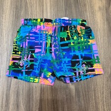 Vintage Swim Trunks Baby Boy XS 100 Cotton Made in USA Neon Hashtag AOP
