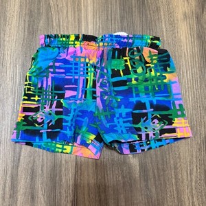 Vintage Swim Trunks Baby Boy XS 100% Cotton Made in USA Neon Hashtag AOP