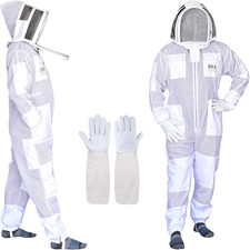 3 Layer Bee Suit with Fencing Veil and One Pair Gloves Ventilated Sting Proof Be