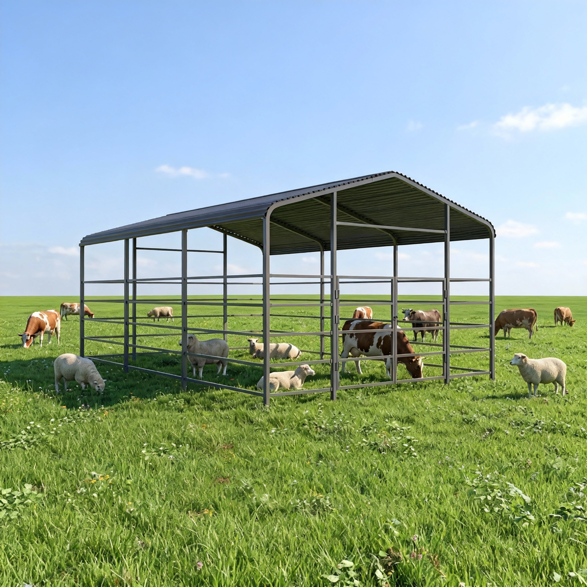 13x20ft Galvanized Metal Livestock Shelter Heavy-Duty Cattle Barn