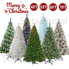 4/5/6/7FT Prelit/LED Lights Christmas Tree Realistic Artificial Xmas Trees US