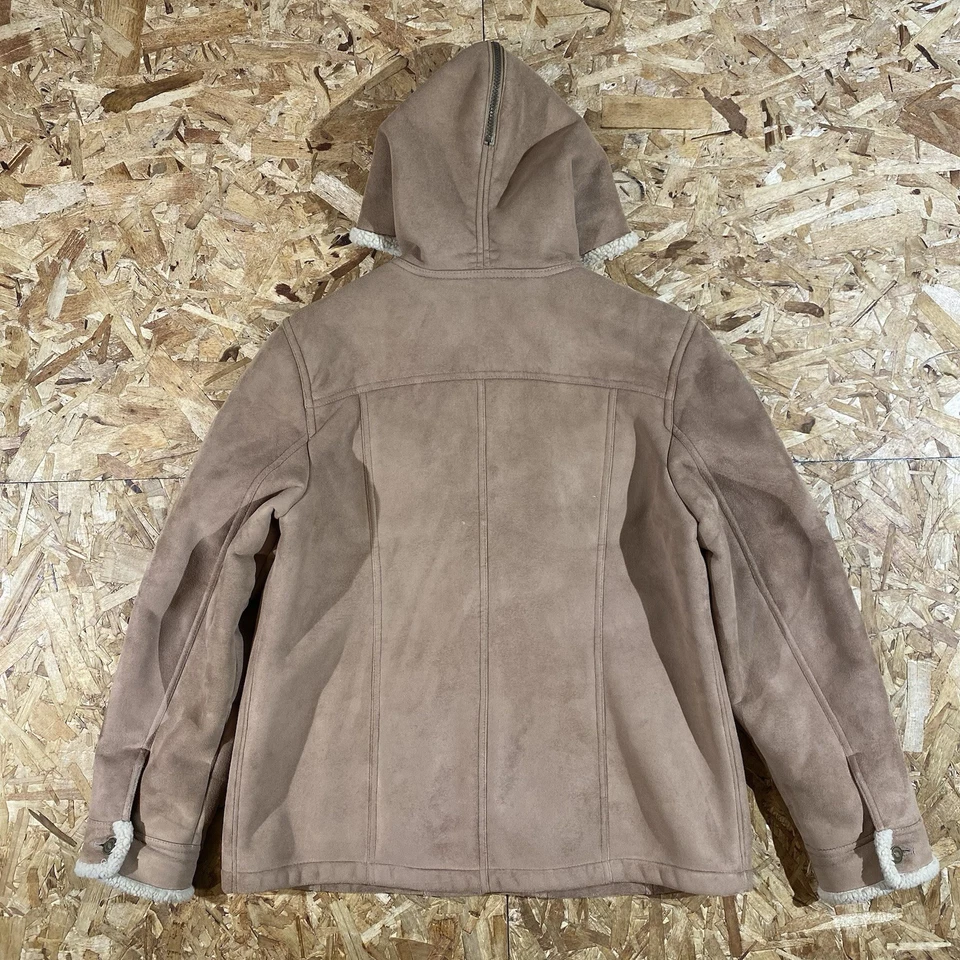 VTG Y2K Giacca Faux Suede Sherpa Lined Zip Up Hooded Tan Jacket Womens Size L - Image 2 of 4