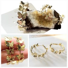 Goldtone Butterfly Hoop Earrings