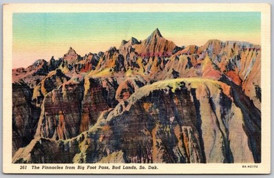 Vintage Linen Postcard The Pinnacles from Big Foot Pass Bad Lands SD