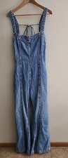 Free People We The Free Kendra Demin Jumpsuit Blue Tie Back Flare Overalls XL