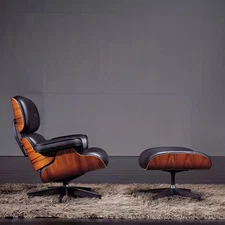 Tall Eames Lounge Chair and Ottoman Armchair Italian Real Leather Shell Chair