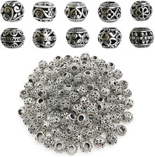 20 PCS Silver Tone Spacer Loose Beads Hollow Zinc Alloy Beads Large Hole Rondell
