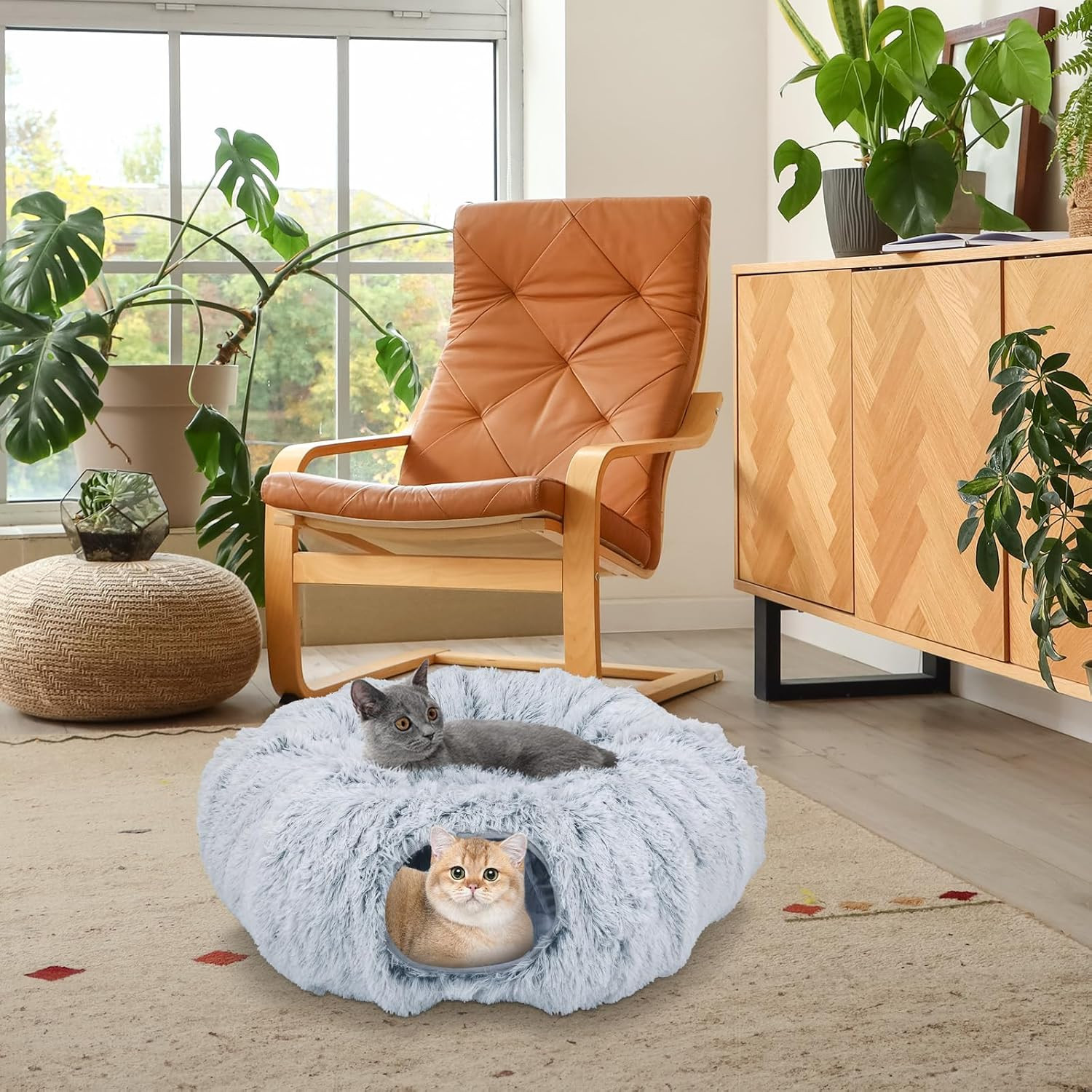 Gioco Tunnel Gatto Pieghevole | Cuccia con Gioco Sfera e 2 Fori - 2