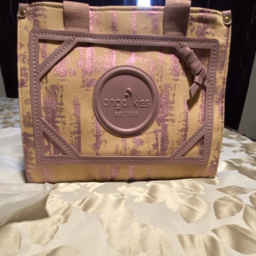 Angel Kiss Tan/Pink Medium Tote Bag w Detachable Adjustable Strap, Pockets