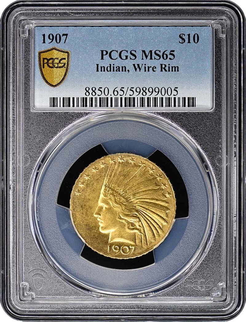 1907 PERIODS Indian WIRE RIM $10 PCGS MS65