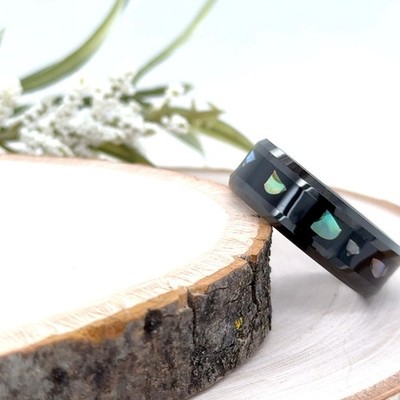 8mm Black Tungsten Personalized Ring Faceted Opal Inlay Band For Christmas Gifts