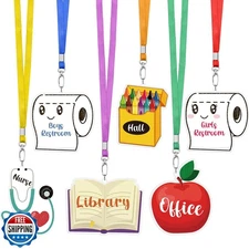 Weekgrat 6 Sets Back to School Acrylic Hall Pass Lanyards Unbreakable School 