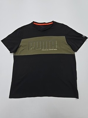 Puma Mens Black Color Block Logo Athletics T-Shirt Size Regular VGC