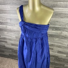 ANN TAYLOR LOFT One Shoulder Blue Silk Blend Empire Waist Dress Women's Size 4