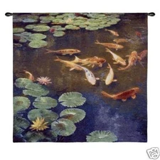 52x50 INCLINATIONS KOI Fish Pond Asian Tapestry Wall Hanging