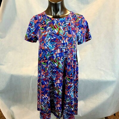 Nwt LuLaRoe GRÖSSE XS Mehrfarbig Carley Kleid Hoch Niedrig Kurzärmelig