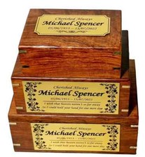 Rosewood Cremation Urn with Golden Plaque  Customized Memorial Box for Adults