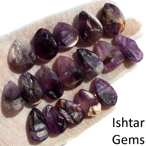 17 Pcs Natural Brazilian Amethyst Raw Face 19mm-24mm Pear Druzy Loose Gemstones - Picture 8 of 14