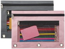 Pencil Pouch 3 Ring, Zipper Pencil Pouches Case Binder Cosmetic Bag 2 Pack