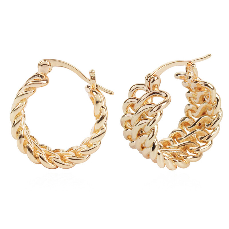 アクセサリー ER HOOP EARRING S Gold 14K Gold Zinc Alloy Solid Geometric Linked Hoop Earrings | eBay