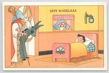 Christmas~Long Live St Nicholas~Bishop~Donkey Check On Boy Asleep~Belgium~Vtg PC