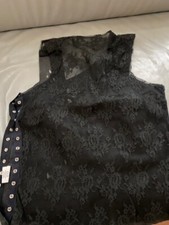 women Sexy top shirt vest Sz 2 S party club Evening front faux leather spring