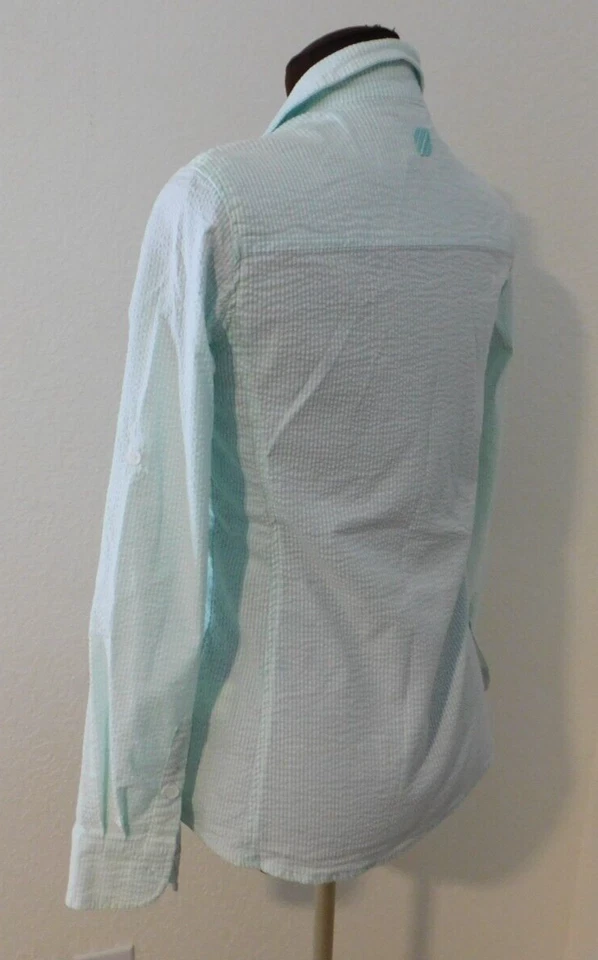 Camisa West Marine Ocean Breeze Top Seersucker S Verde Como Nueva Manga con lengüeta enrollable Foto 2 de 4