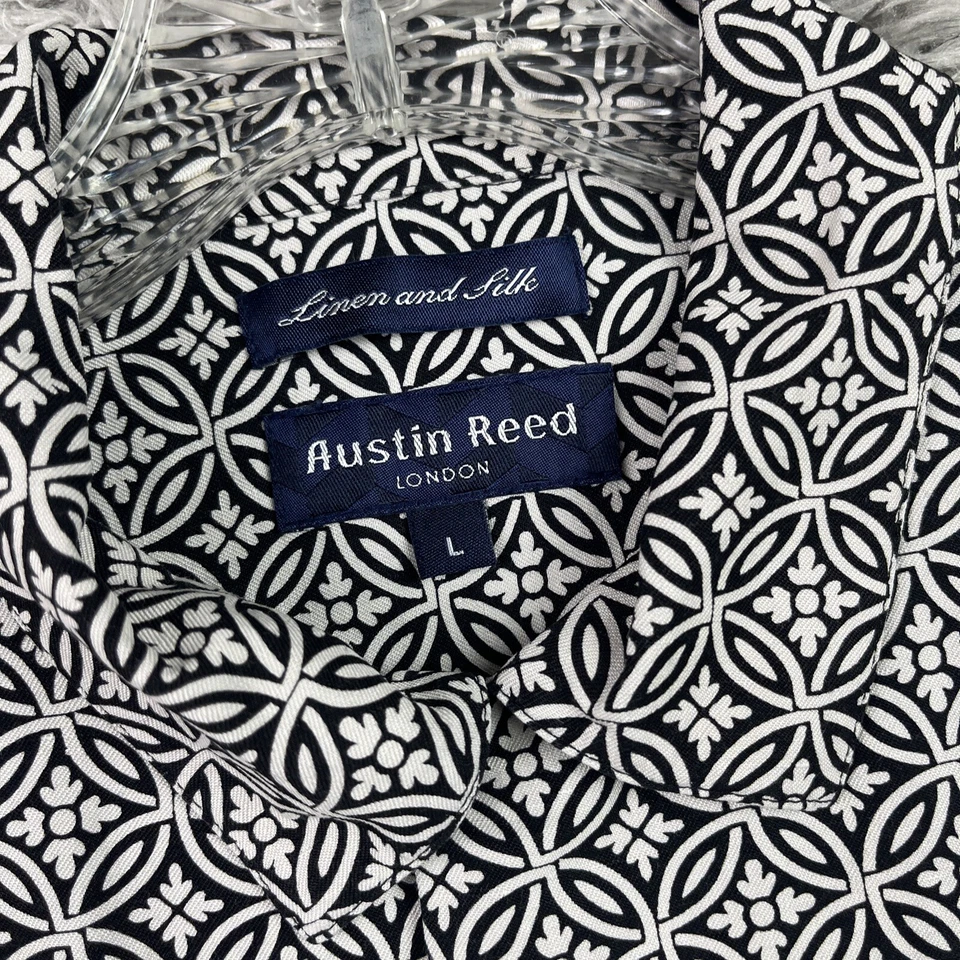 Mens Austin Reed London Linen silk Shirt Short Sleeve Button Large Geometric - Image 3 of 4