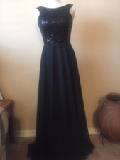 Women's Black Long Sequin Top Formal Evening Dress Ball Gowns Size 4 EUC