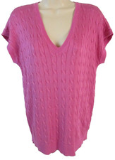 Lauren Ralph Lauren Cable Knit Sweater V Neck Pink Sz M Pull Over Women CB1W