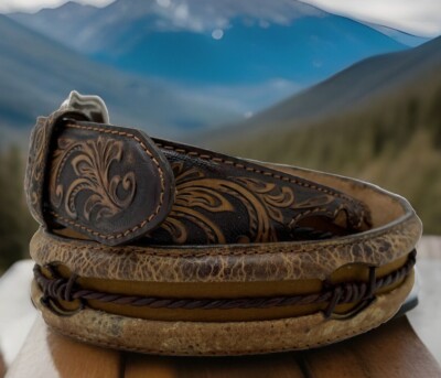 Justin FENCED IN Leather Belt Size 36 Brown C13665 NWT List  display picture 1