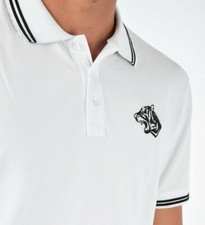 Just Cavalli Mens White Tiger Pattern Collar Stretch SS Polo Shirt NWT M  209