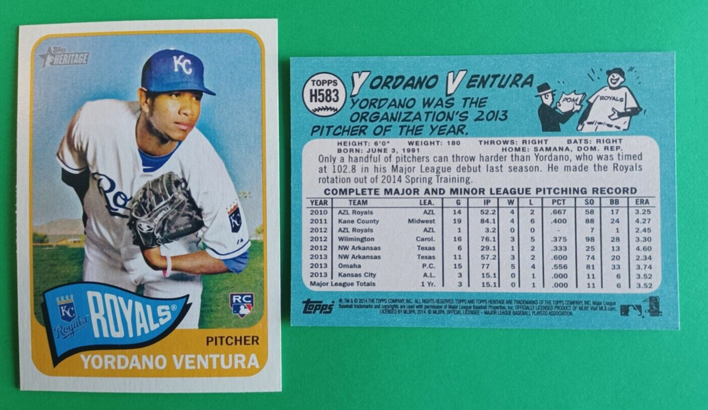 Yordano Ventura #H583 Baseball Cards 2014 Topps Heritage trading card — raw and PSA graded price guide